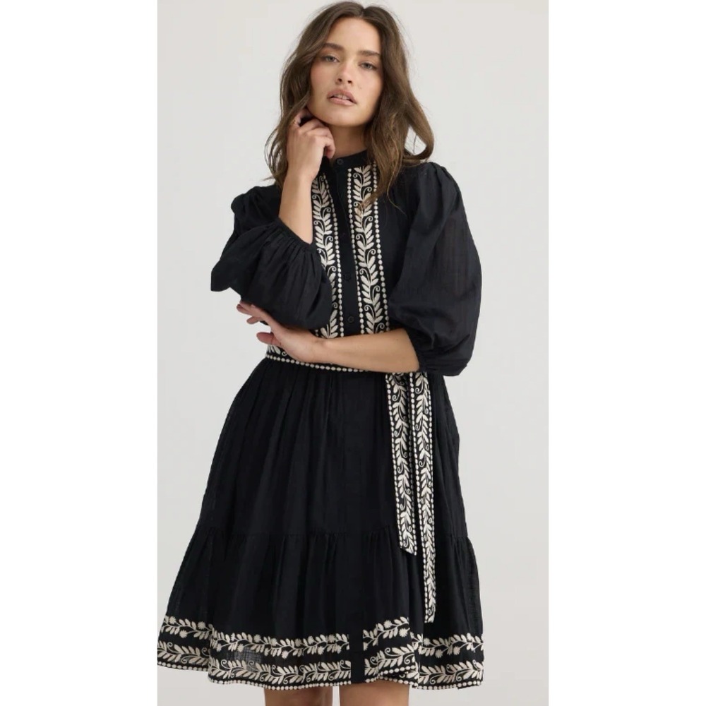 Talisman Cala Dress Black &‎ White Bohemian Festival Embroidered NWT Size S